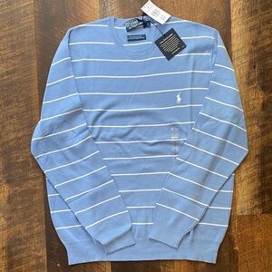 Polo by Ralph Lauren Men's Light Blue Striped Crewneck Sweater